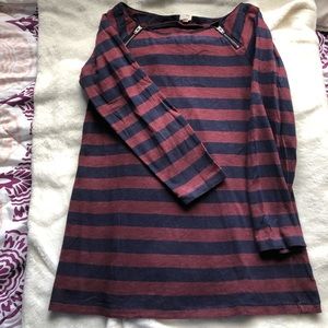 J. Crew 100% Cotton Maroon/Navy Blue Striped Shirt